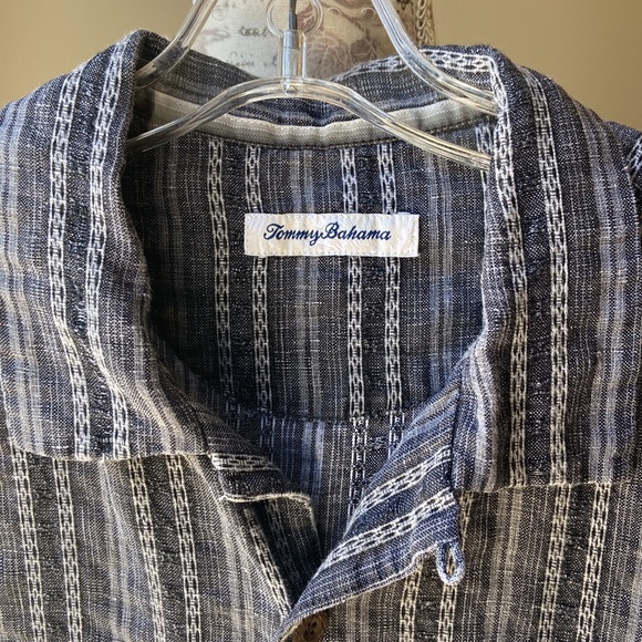 Tommy Bahama Linen Embroidered Palm Trees Button Front Short Sleeve Shirt - Picture 3 of 6